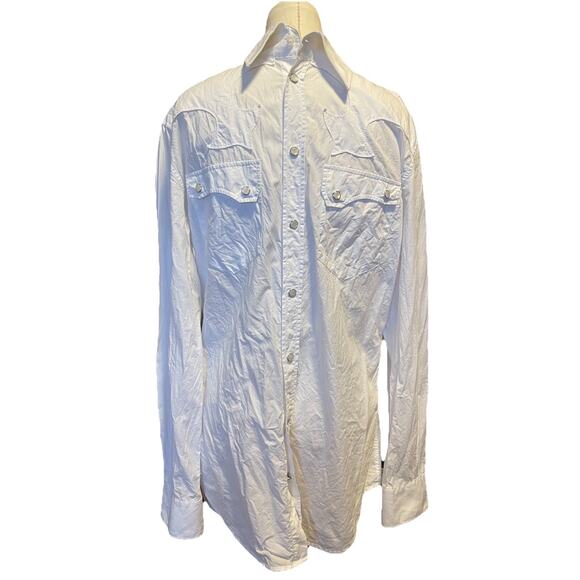 Mens Dolce&Gabbana White Slim Long Sleeve Cotton Western Button Snap Shirt-42